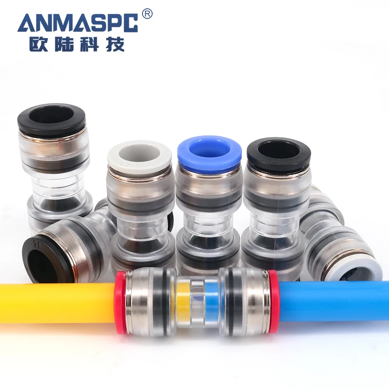 14/10mm Fiber Optic Fitting Micro duct straight connectors push fit connector For Telecom Pipe