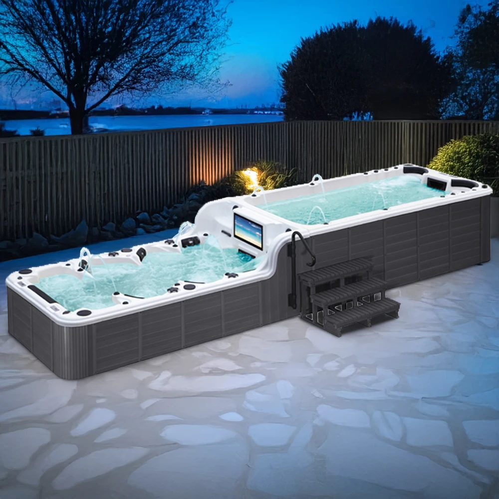 Sunrans Outdoor Large Modern Design Freestanding Swimming Pool Spa Balboa Dual Zone Swim Spa and Whirlpool Hot Tub
