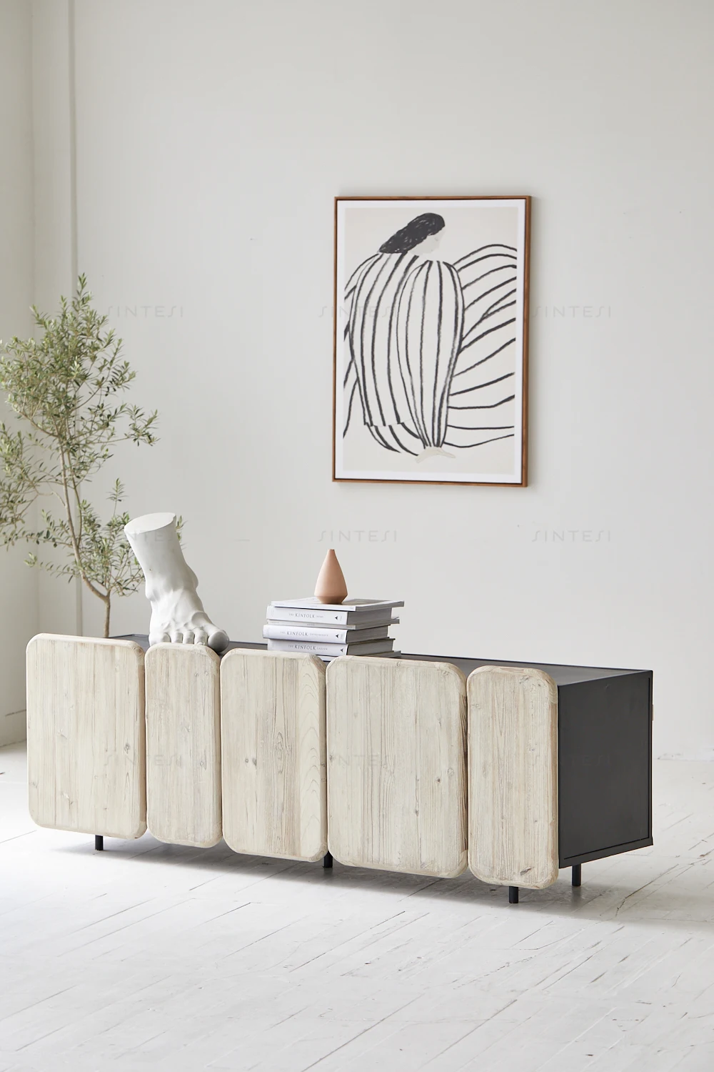 Modern Wabi-Sabi Japandi Nordic Furniture Solid Wood Recycled Pine Kitchen Cabinet Antique Sideboard for Living Room