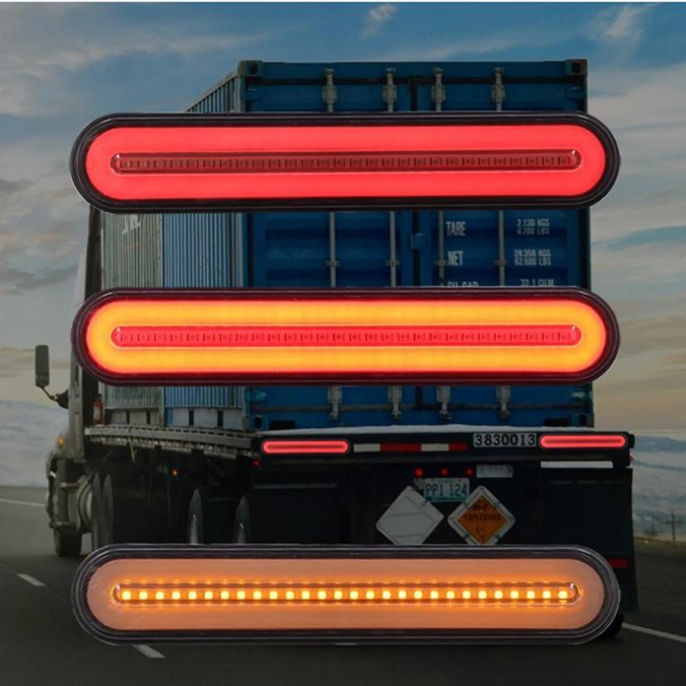 
Waterproof LED Trailer Truck Brake Light 3 in1 Neon Halo Ring Tail Brake Stop Turn Light Sequential Flowing Signal Light Lamp 