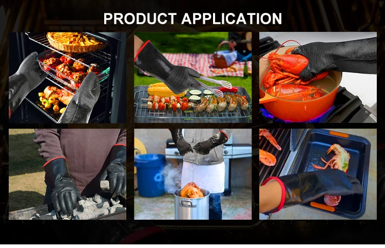 Black 932 degree Heat Resistant Waterproof Oil Resistant Neoprene Barbecue Insulation Bbq Oven Work Protective Long Gloves