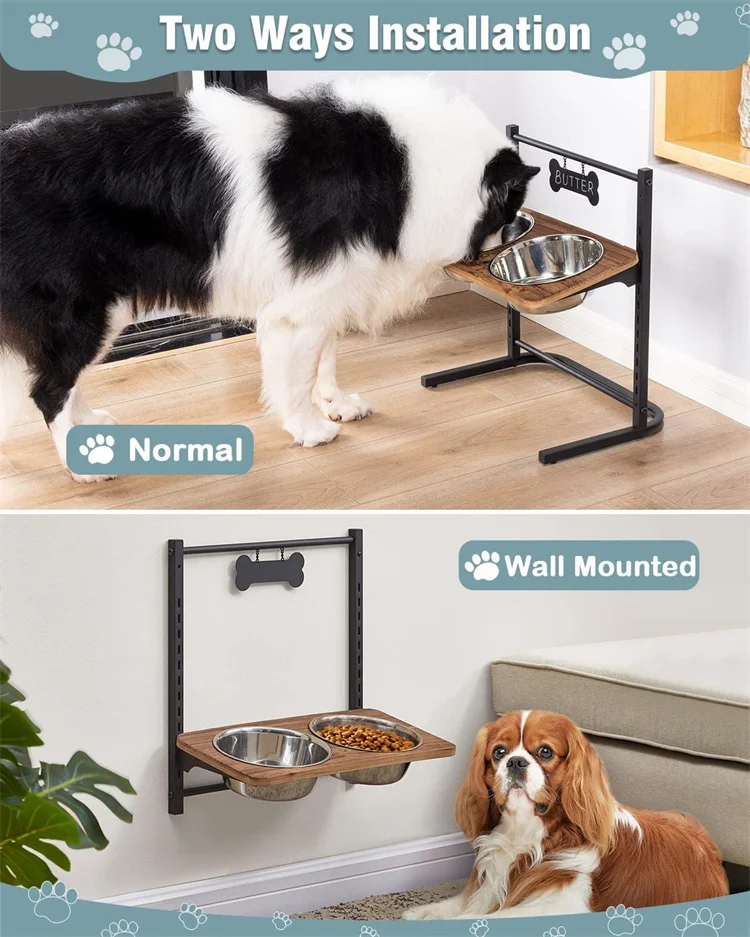 adjustable  Heights Tilted Stainless Steel Raised Dog Bowls Stand Metal Food and Water Bowl for Large Medium Small Dogs and Cats