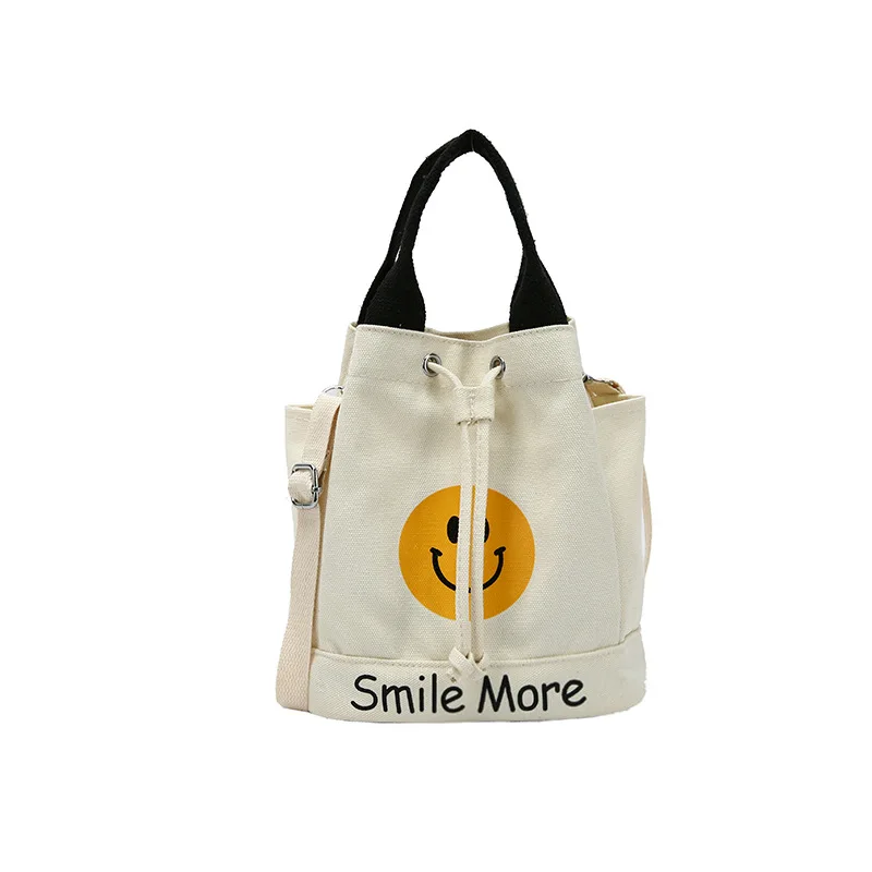 Custom Printed Cheap Plain Bulk Large Reusable Organic Eco Friendly Cotton Canvas Smile Tote Satchel Crossbody Shopping Bag