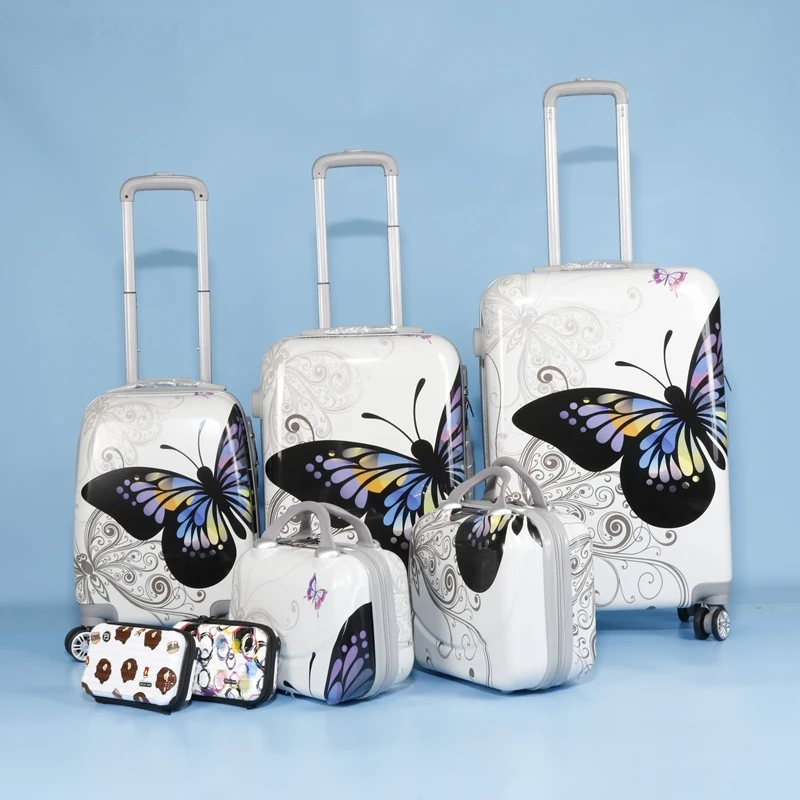 Custom pattern and color plastic pc suitcase luggage set travel bag
