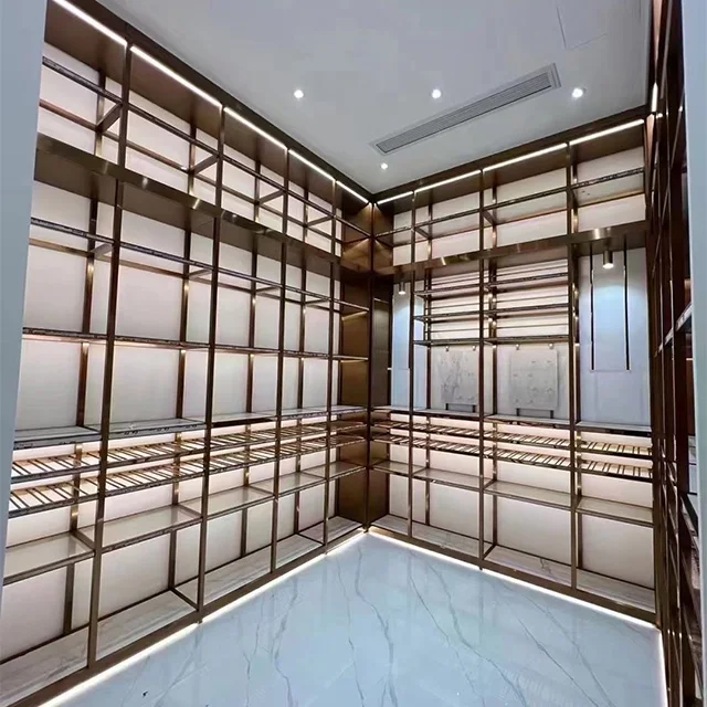 Luxury stainless steel wine rack wine storage display cabinet customized for restaurant bar