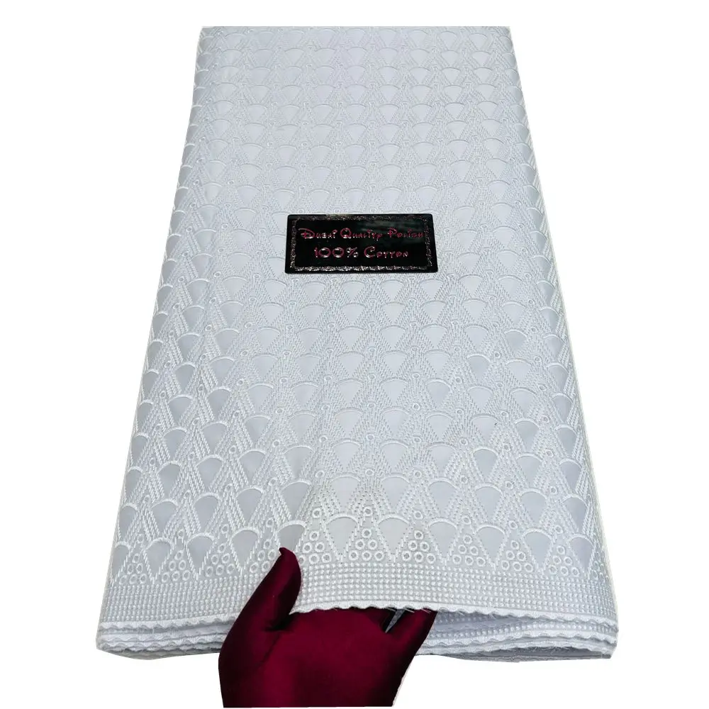 100% Cotton Middle Eastern Men Fabric High Quality 2024 White  Polished Lace Fabric For Senegal Men Traditional Clothing Fabric