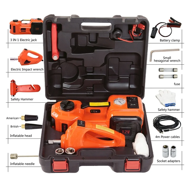 Amazon Hot Selling DC 12V 5T Durable Electric Hydraulic Car Jack With Portable Impact Wrench