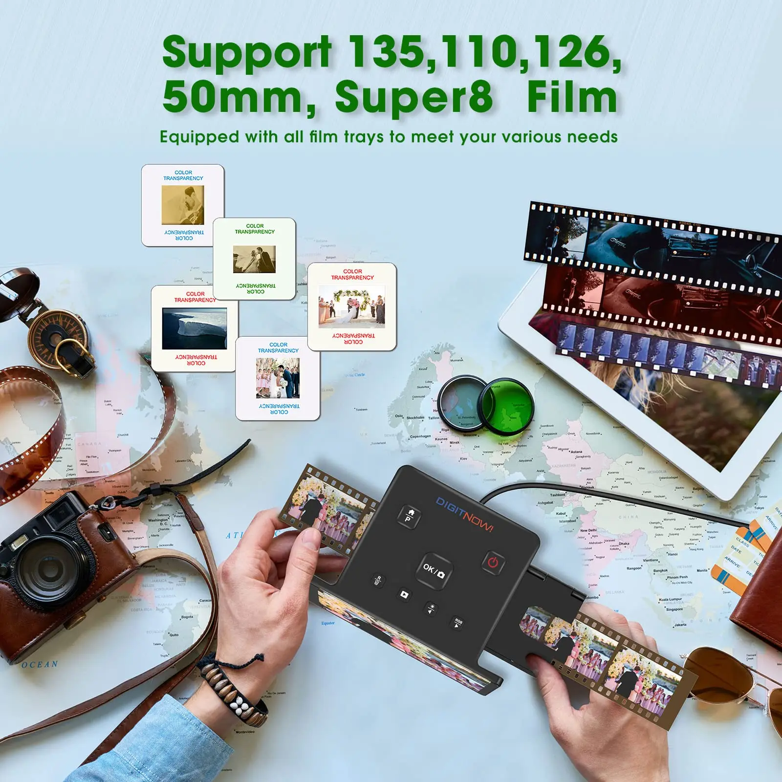 35mm Film Scanner & Slide Viewer with a Large 5 LCD Screen That converts Scanned Color & B&W Negatives 110,135,126 & Super 8 S