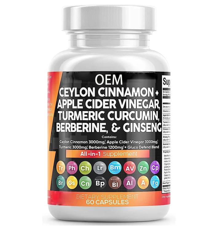 OEM Organic Ceylon Cinnamon Turmeric Curcumin Capsules with Berberine and Ginseng Supplements for Adults