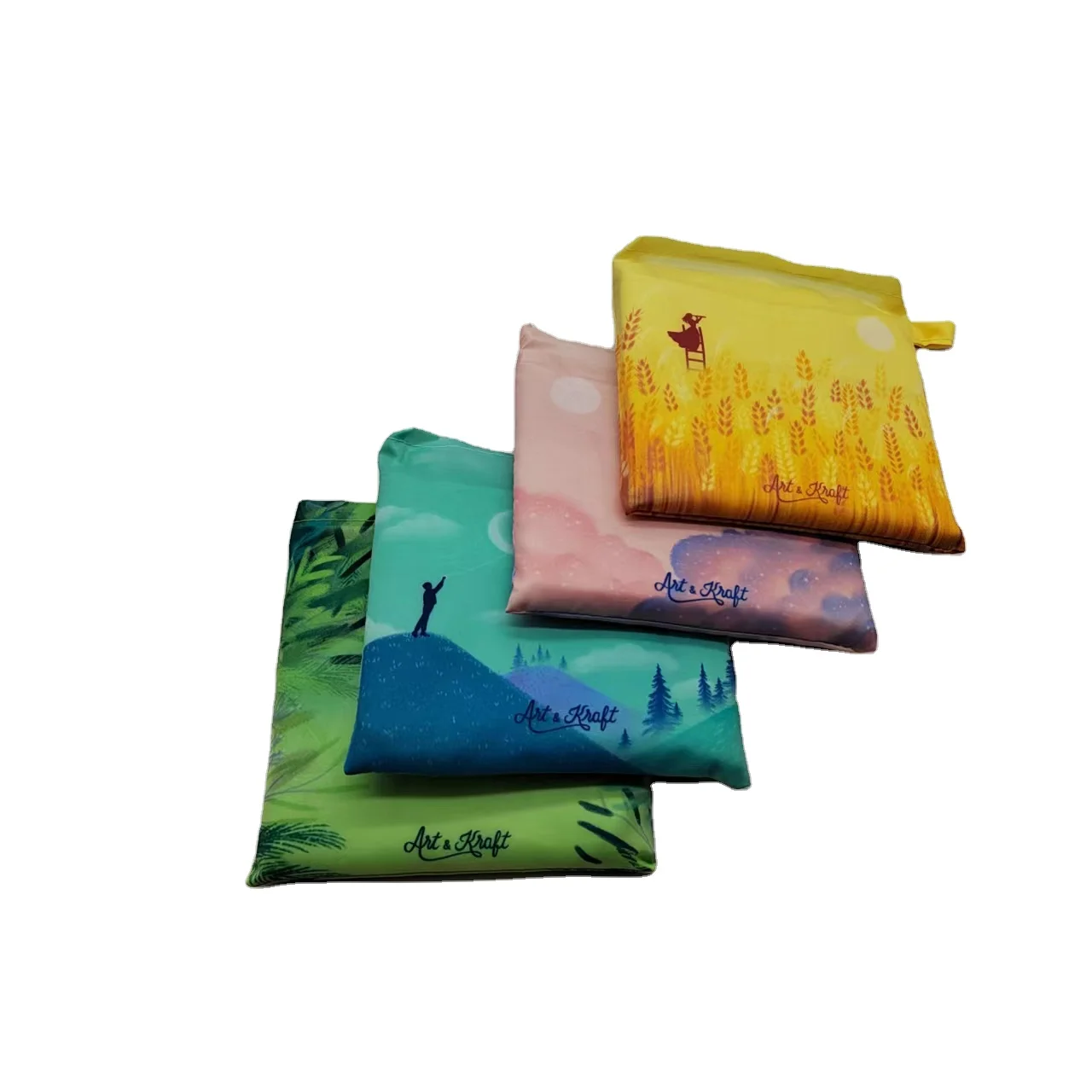 Customized Reusable Recycled Nylon Foldable Tote Bag With Pouch For Shopping and Grocery