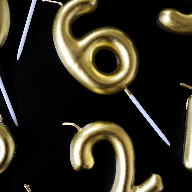 Factory Price OEM Wholesale With Sticks Birthday Party Cake Decorative Ritual Gold Number Candles
