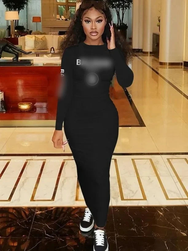Designer clothes Branded Autumn Winter fashion long sleeve print dress midi luxury dresses women elegant