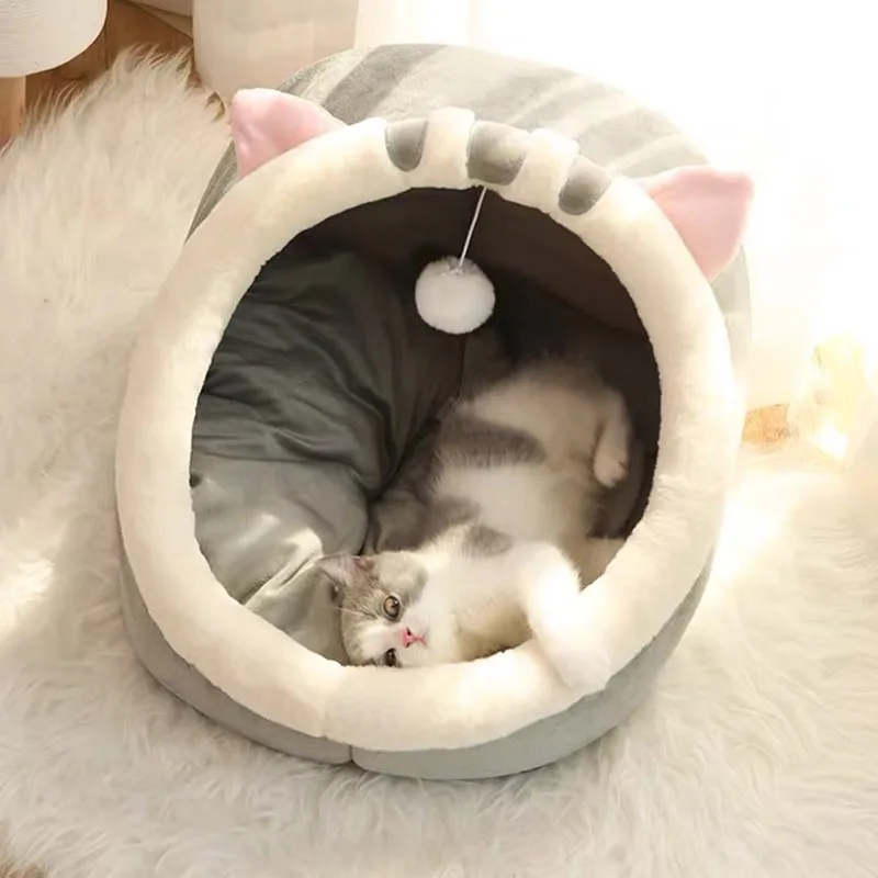 Luxury wholesale Animal Style colorful Soft Cotton Cat Mat Comfortable Warm Cat Bed House With Play Drop Ball