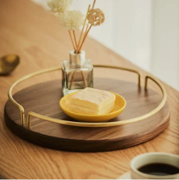 Wooden round tray North American black walnut disc Wooden tray tea tray fruit plate snack snack plate dinner plate