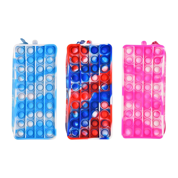 2021 New Silicone Stress Reliever Pen Bag Bubble Sensory It Fidget Toys Pop It Pencil Bag for Kids and Students