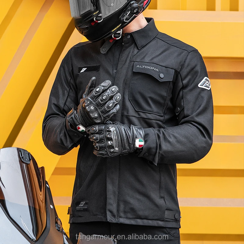 Mens Motorcycle Jacket Summer Breathable Protective Shirt Collar Jackets Retro Black Motorbike Mesh Clothing Moto Equipment