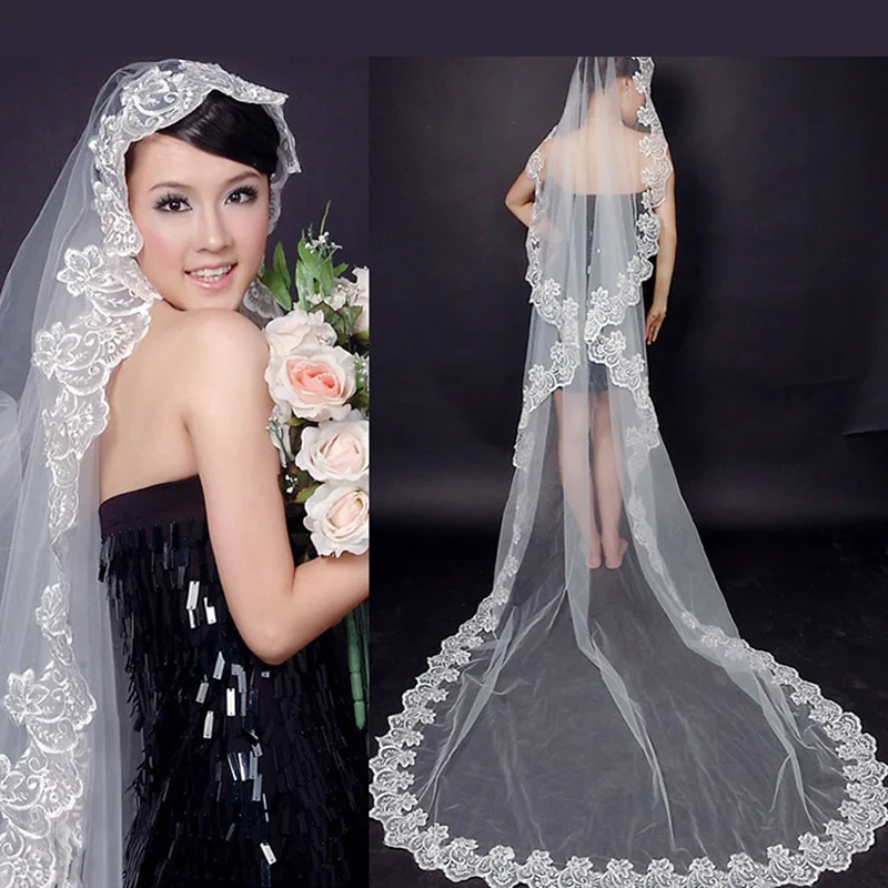 Длинная Однослойная кружевная свадебная фата с вышивкой белый/красный/цвет слоновой кости 1 5-3 метра