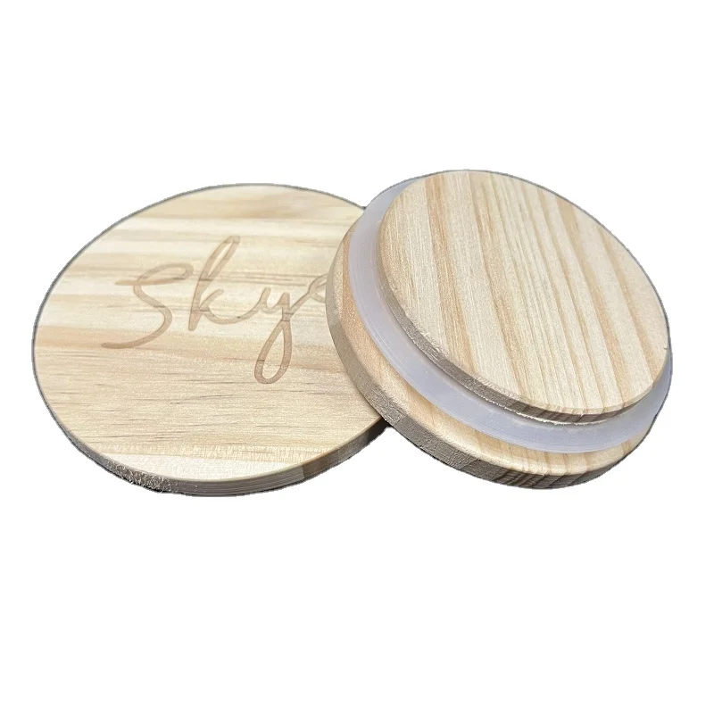 Custom candle jar lids reusable bamboo mason canning wood lids with airtight silicone ring