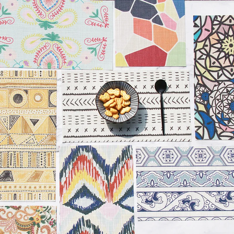 Cheap Wholesale Custom Print Geometric 45*30cm Woven Pvc Plastic Woven Placemats for Home Hotel