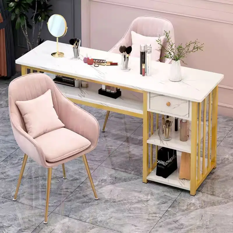 Metal Salon Nail Tables 1 Set with Marble Design for Nail Art table for nail table with chair