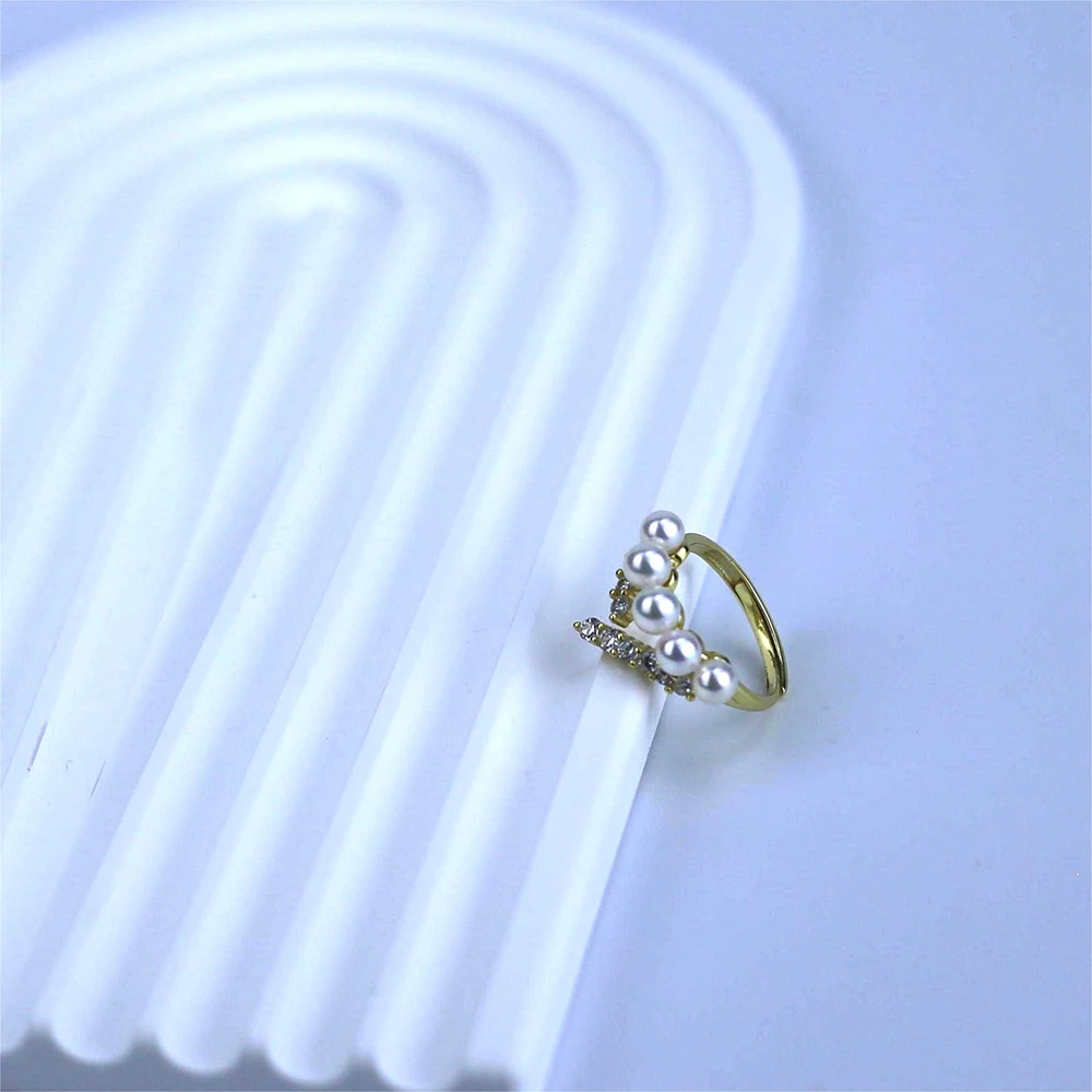 Simple Design 18K Gold Plated Pearl Ring For Women Freshwater Pearl Beads Ring Trendy Wedding Jewelry Wholesale