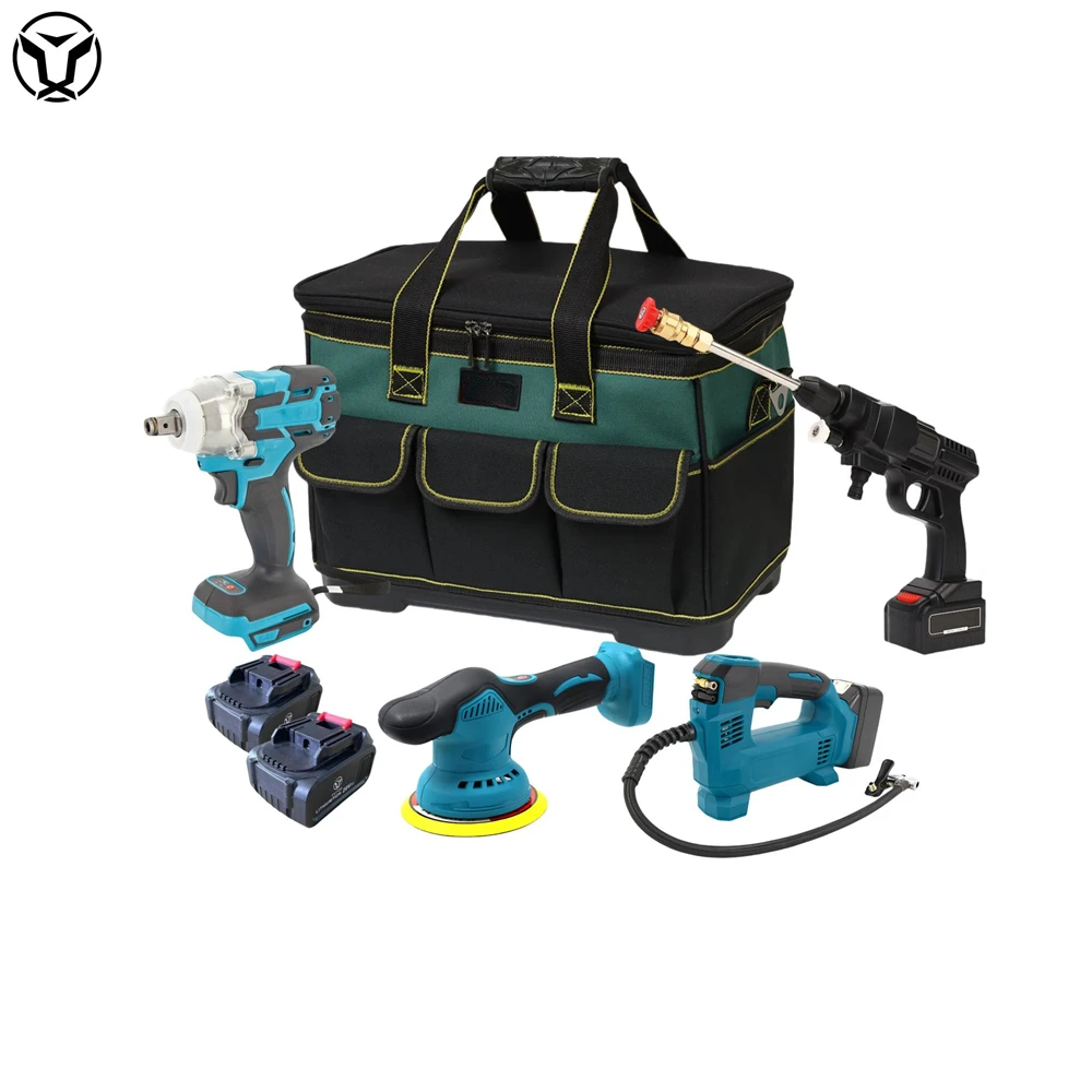 YUTUO wholesale 4 in 1 wrench polisher air pump car washer combo cordless lithium battery power tool kit set for car repair wash