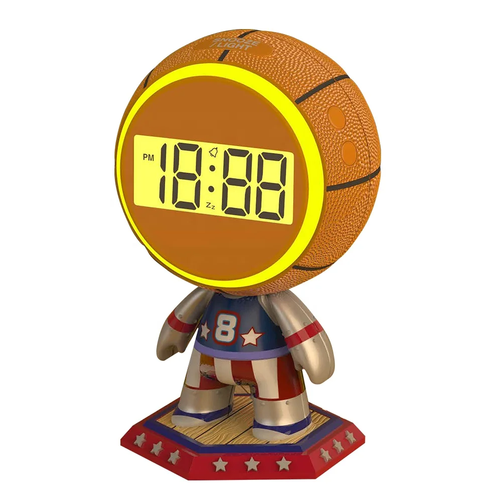 hot-selling creative basketball style desktop alarm clock plastic  alarm clock kids math toy clock