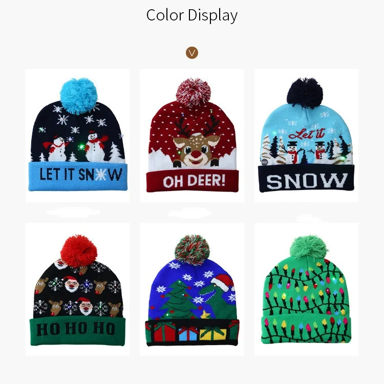 Good Quality Fashion Led Beanie party Led Hats  Light up Xmas Beanie Knitted Cap Unisex Winter Hat for Christmas