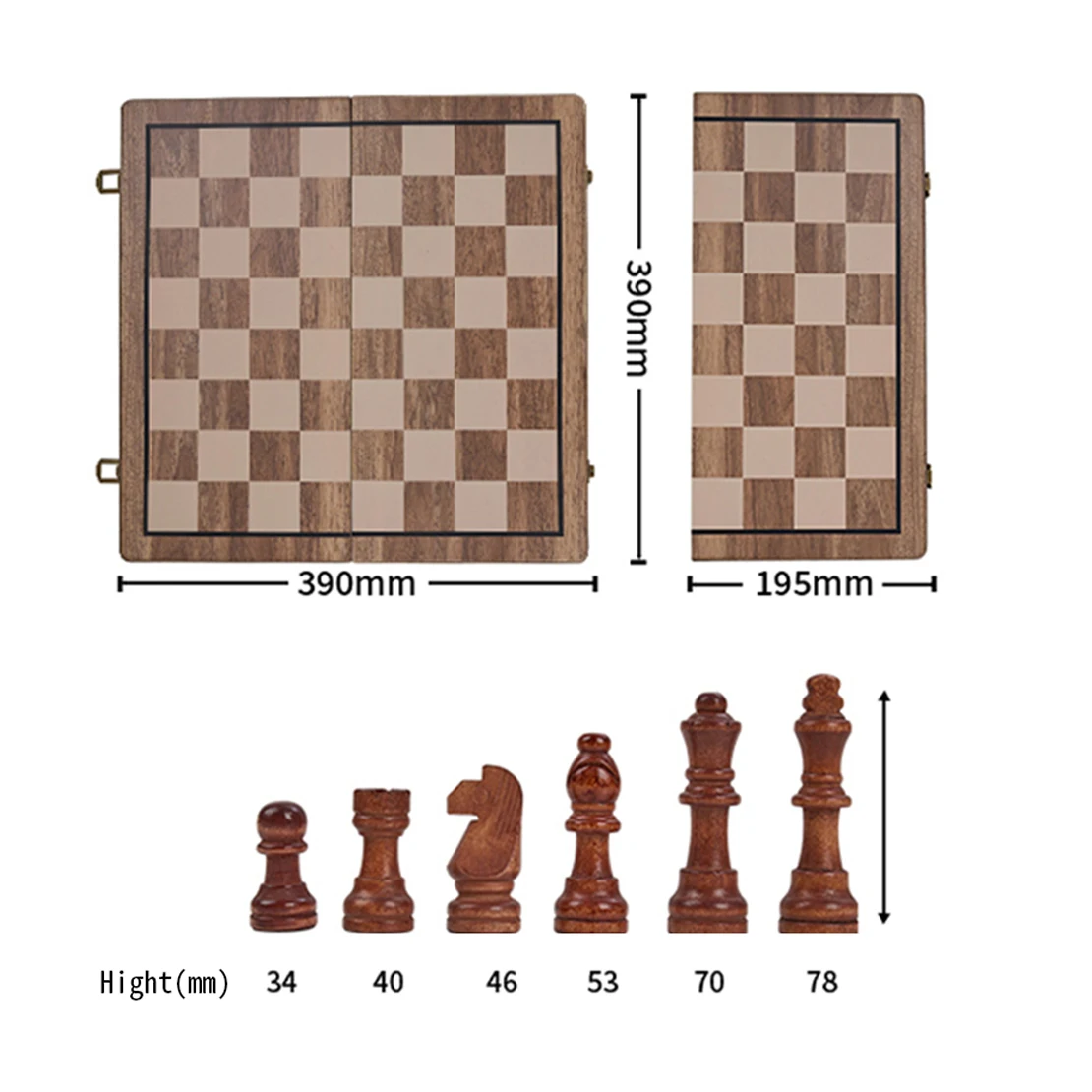 15' Magnetic Wooden Chess Game Set Folding Board Chess Pieces Storage Slots Chess Set for Beginners Kids Adults