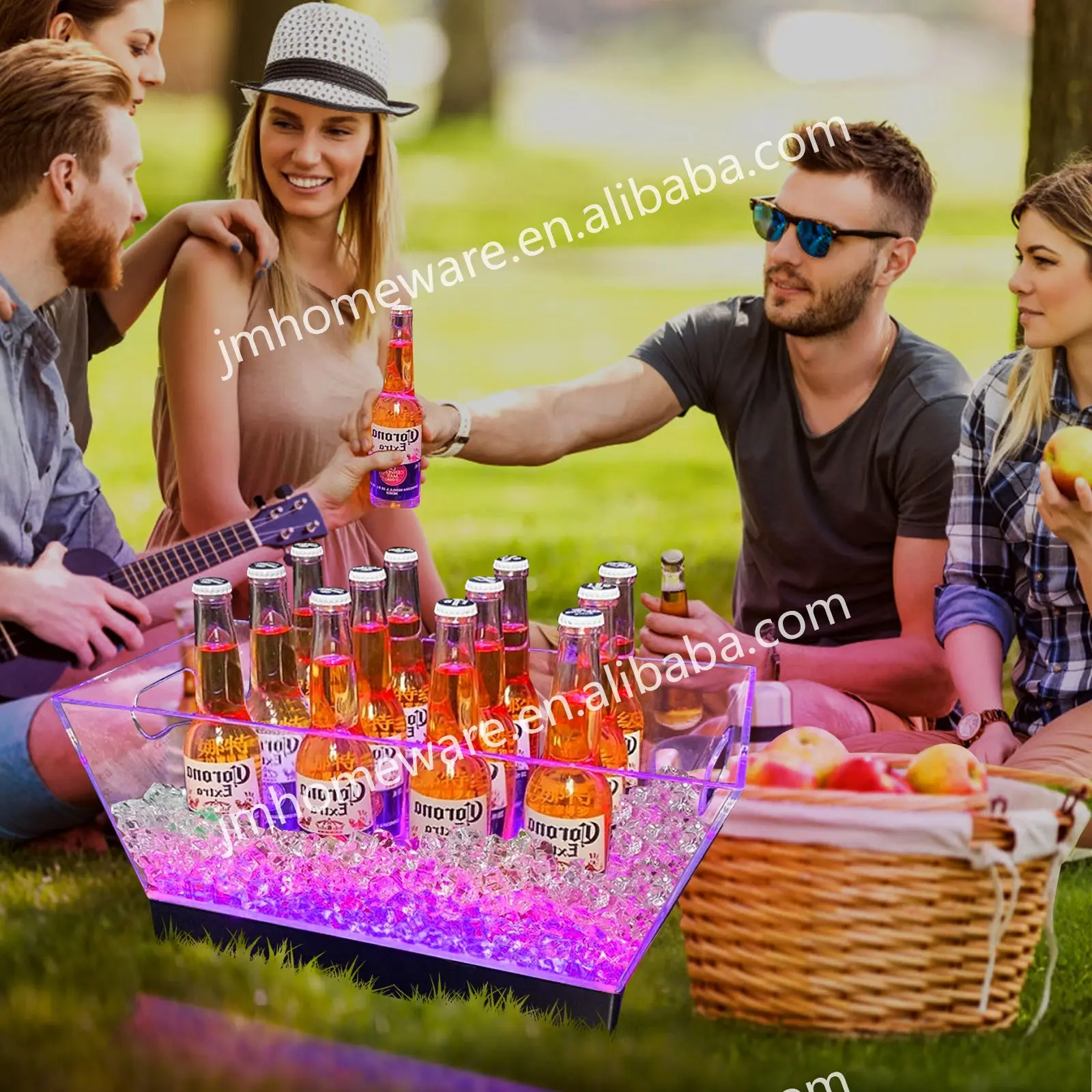 Wholesales Custom Logo Plastic Printed Square Ice Bucket Cola Ice Bucket KTV Nightclub Bar