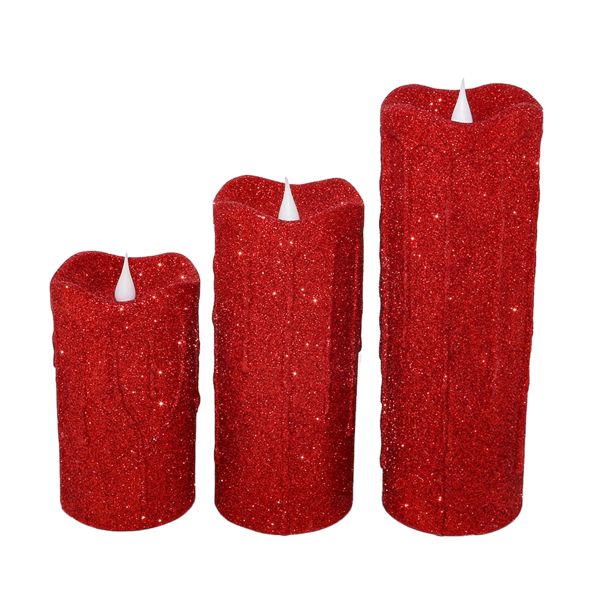 top quality led red wedding flash glitter pillar candle scented luxury light color changing led light bulb