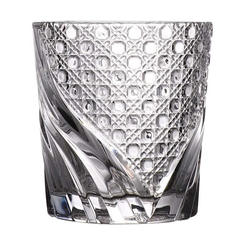 KLP Hot Sale Stocked 250ml Wine Glasses Lead Fee Crystal Engraved Whisky Glass Cup Embossed Whiskey Glass Tumbler whisky set