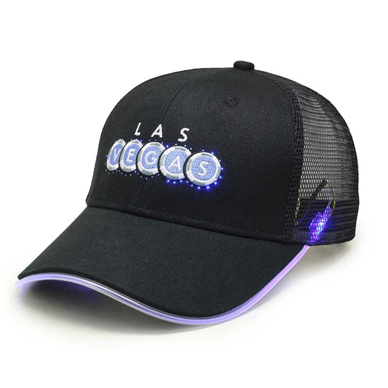 Factory Outlet Wholesale Custom Embroidery Logo Lamp Led Light Brim Mesh Baseball Trucker Cap