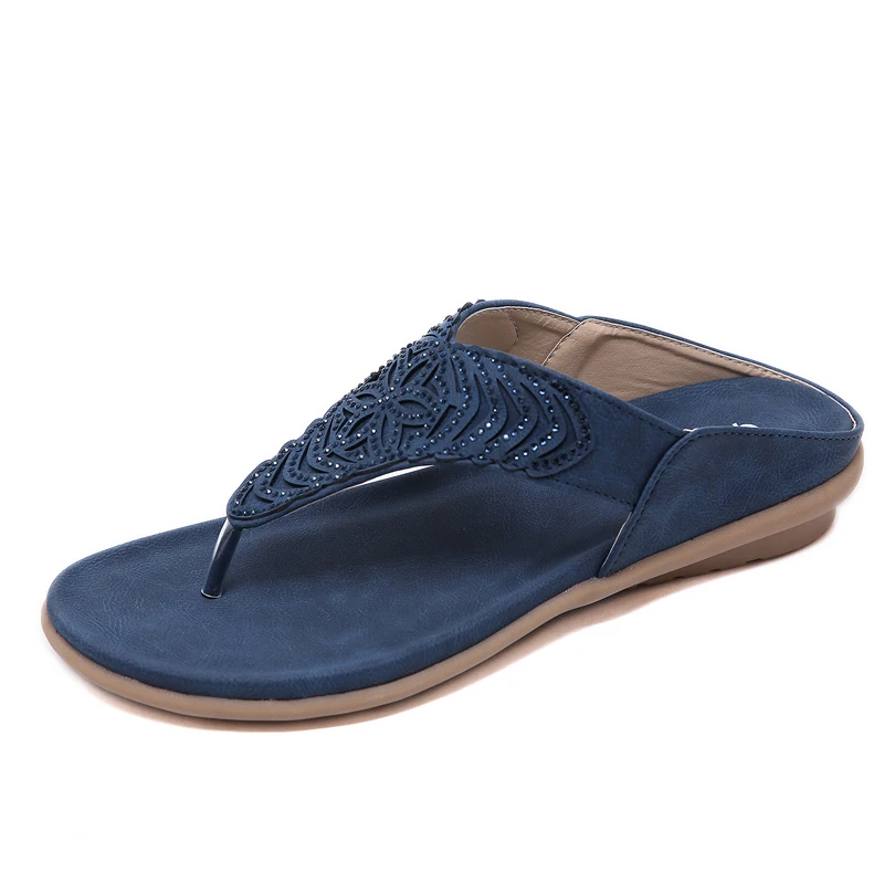 
New 2 Colors Women Fashion Shining Diamond Soft Sole Clip Toe Platform Sandals Casual Lightweight Comfy Beach Slippers Plus Size 