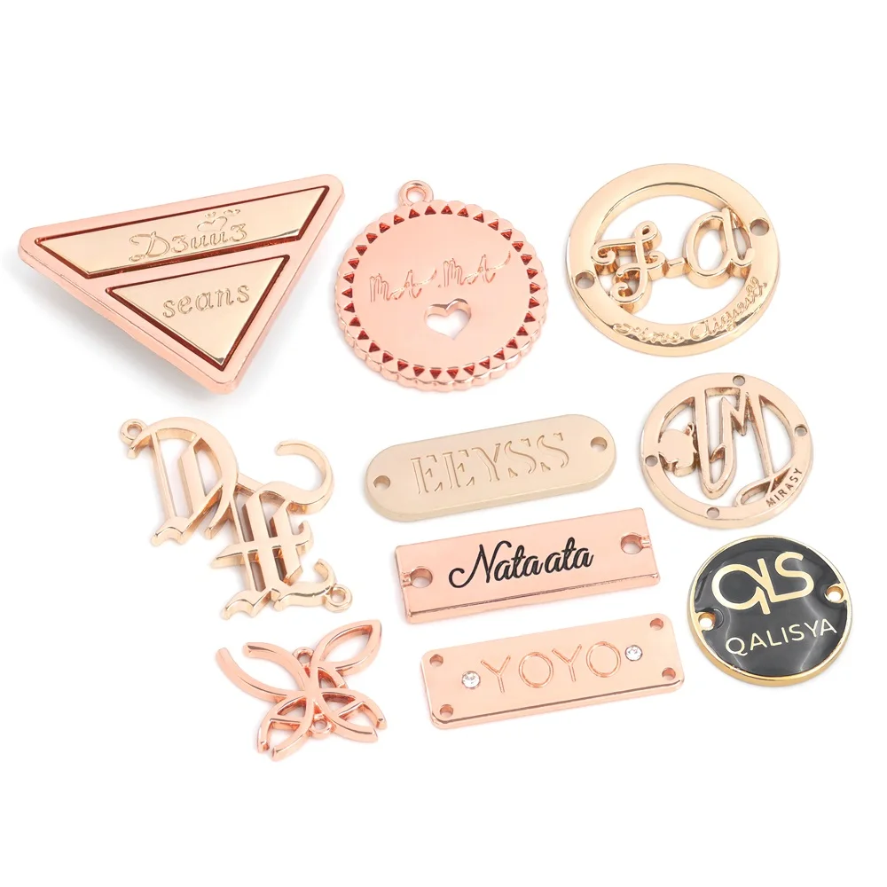Clothing bag Shoe gold letter custom tags brand abaya plate metal label embossed metal logo for clothes clothing bags handbags