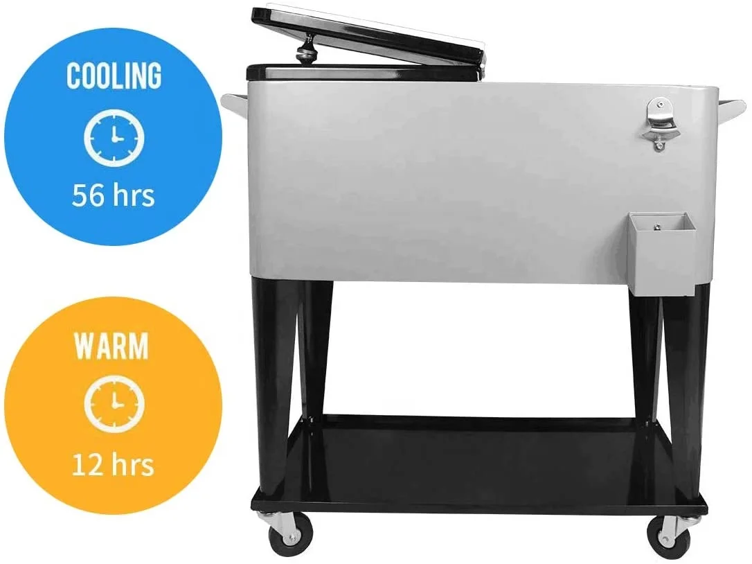 Factory Price 80 QT Metal Vendor Cooler Cart Rolling Box Cooler Beach Carts With Coolers