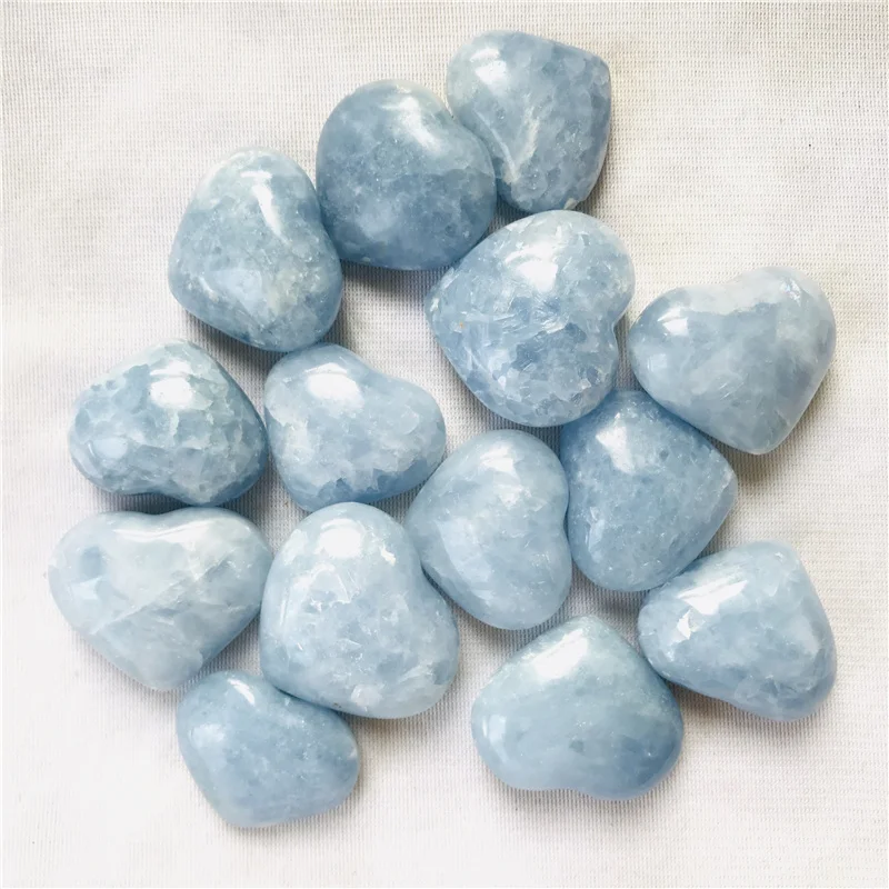 Wholesale natural small size  blue calcite crystal hearts blue celestite heats for gifts