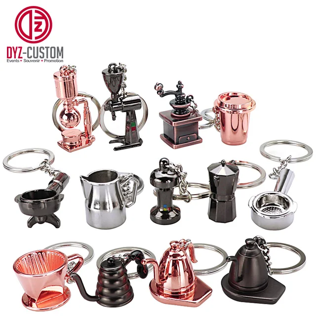 3D Coffee Cup Pendant Metal Keychain for Coffee Appliance Barista Gift Coffee Lovers Keyring