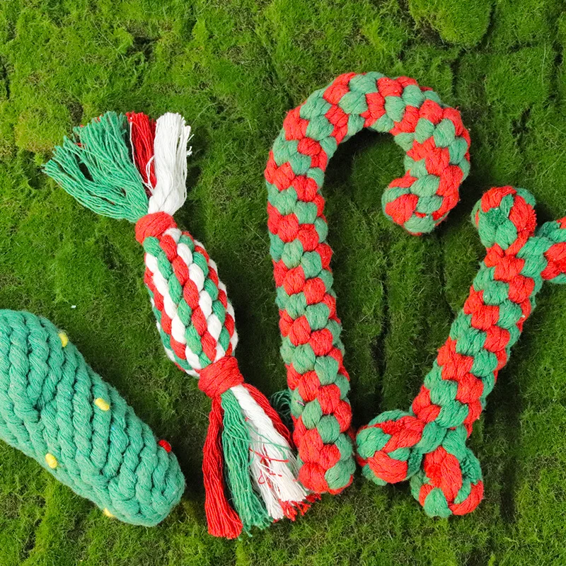 Wholesale Hand-Woven Candy Bar Plush Cotton Nylon Rope Chew Toys Interactive Pet Christmas Toys