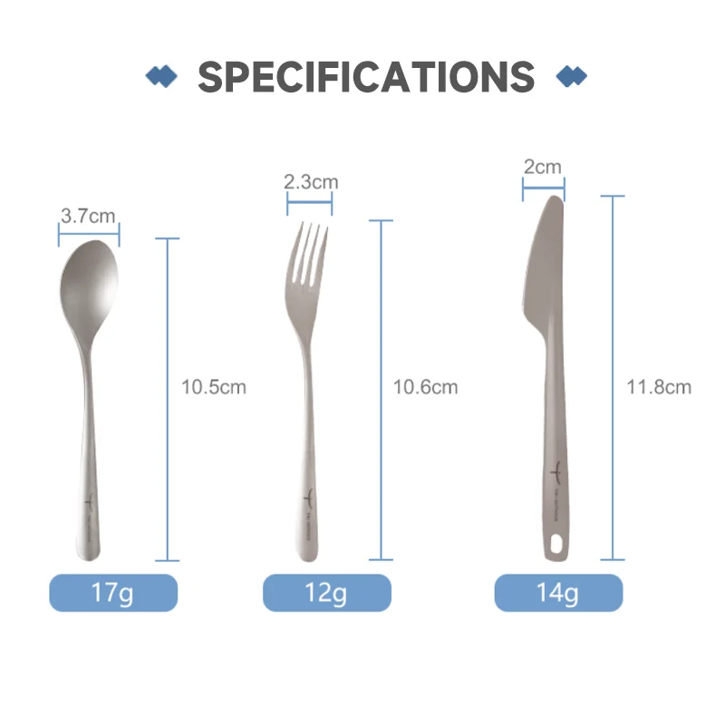 Hot Selling pure titanium flatware anti-rust outdoor portable cutlery set spoon knife and fork