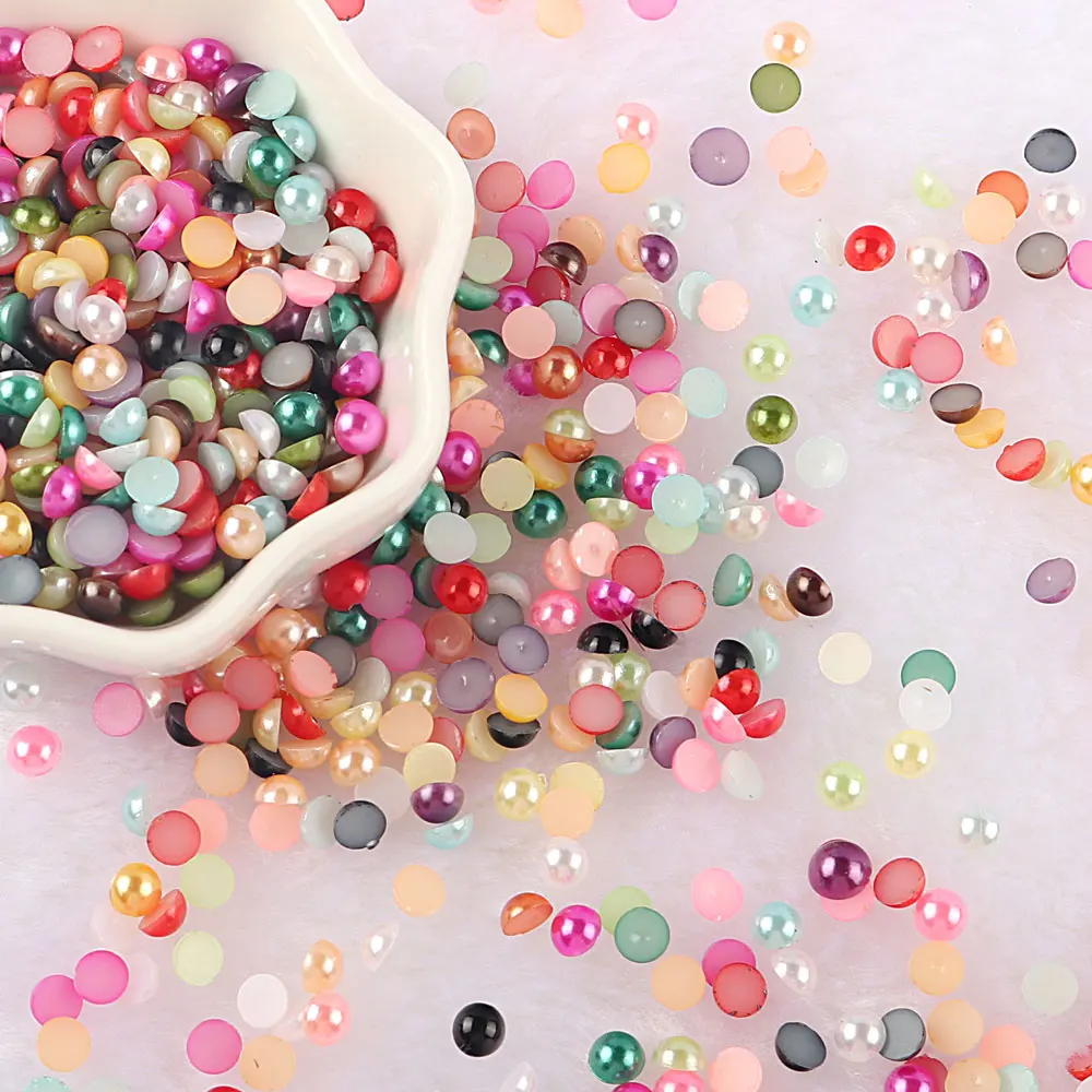 2/3/4/5/6/8/10/12 mm Nail Art Rhinestones DIY Jewelry Making  Flat back  Bead  ABS Half Round Pearl Beads
