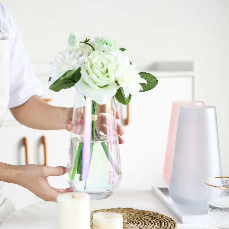 
Hand Blown Modern Simple Style Pink Glass Flower Vase for Home Decor 