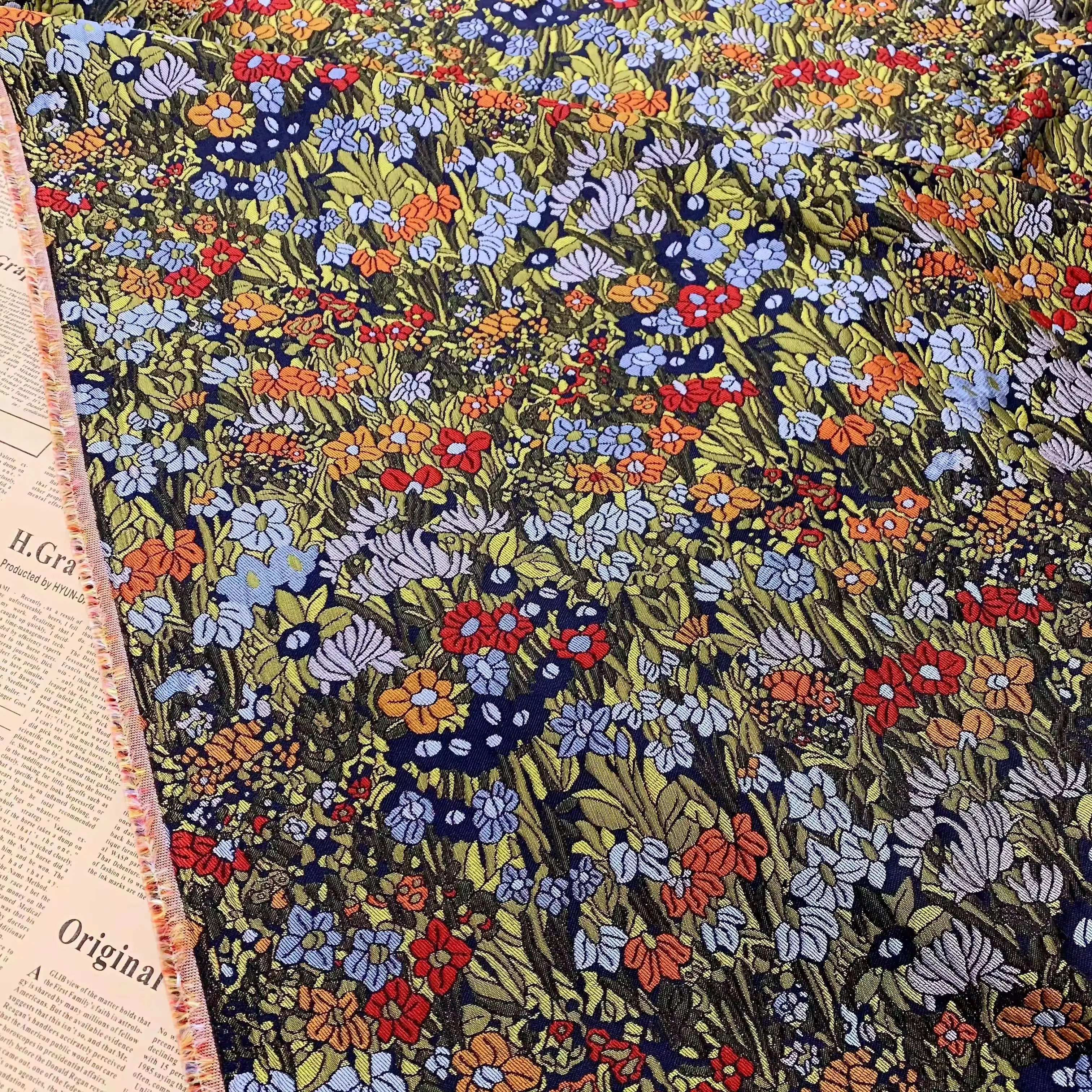 polyester woven large jacquard 3D design vertical relief crepe chrysanthemum jacquard fabric