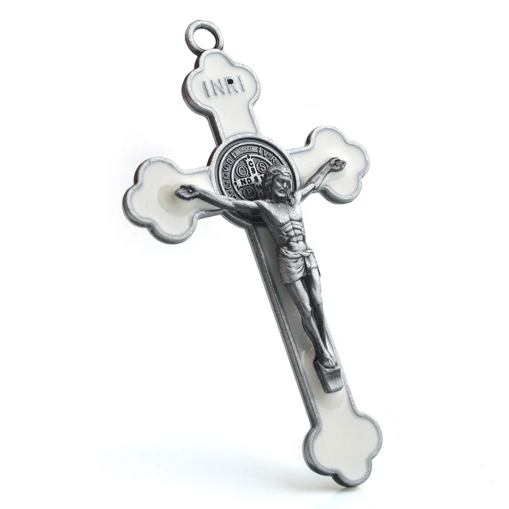 Catholic Colors  enamel Saint Benedict Crucifix Pendant  Religious Metal Alloy  Metal trefoil Cross