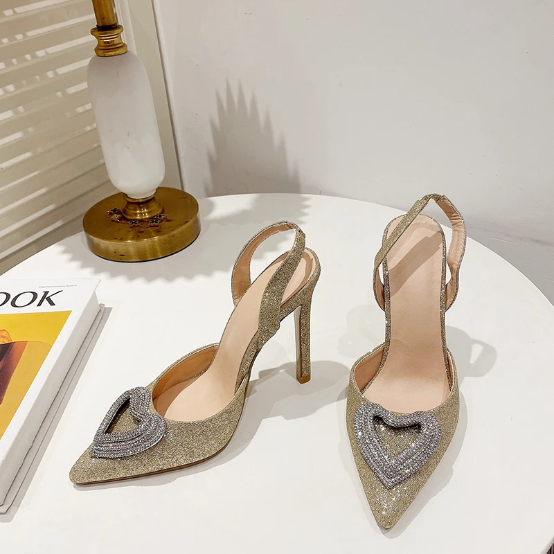 23 Summer Brand women Sandals luxury Crystal Slingback High heels bride Sandal Shoe Comfortable Thin Heeled Party Wedding Shoes