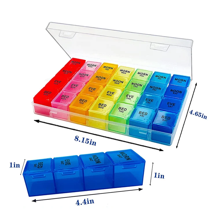 NUOXIN Wholesale Portable 7 Day 4 Times 28 Compartments Plastic Pill Organizer Weekly Pill Box