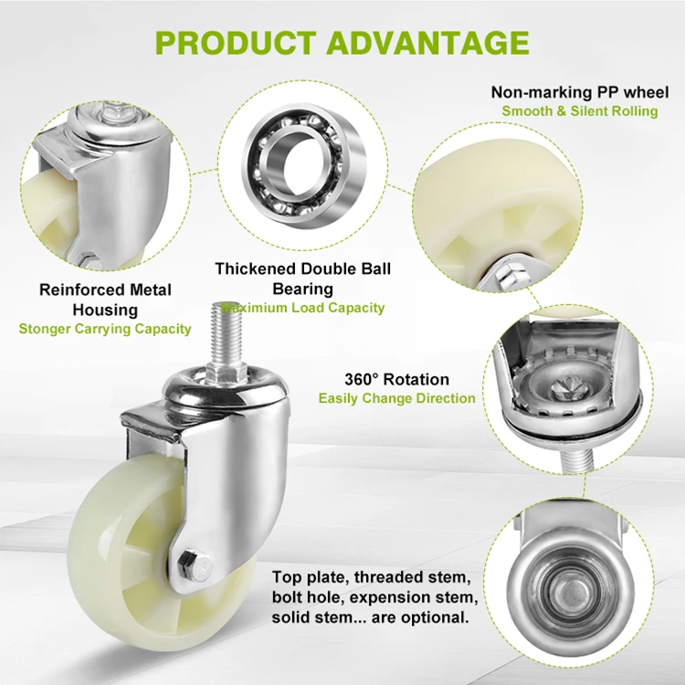 Industrial Caster Wheel 3/4/5/6 Inch Pp Caster Wheel With Double Bearings For Warehouse