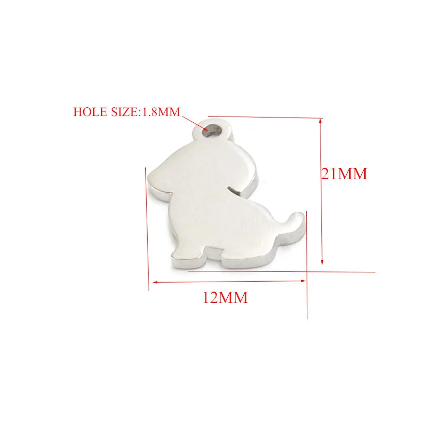 Mirror Polished Stainless Steel Puppy Pendant Cute Animal Dog Charms