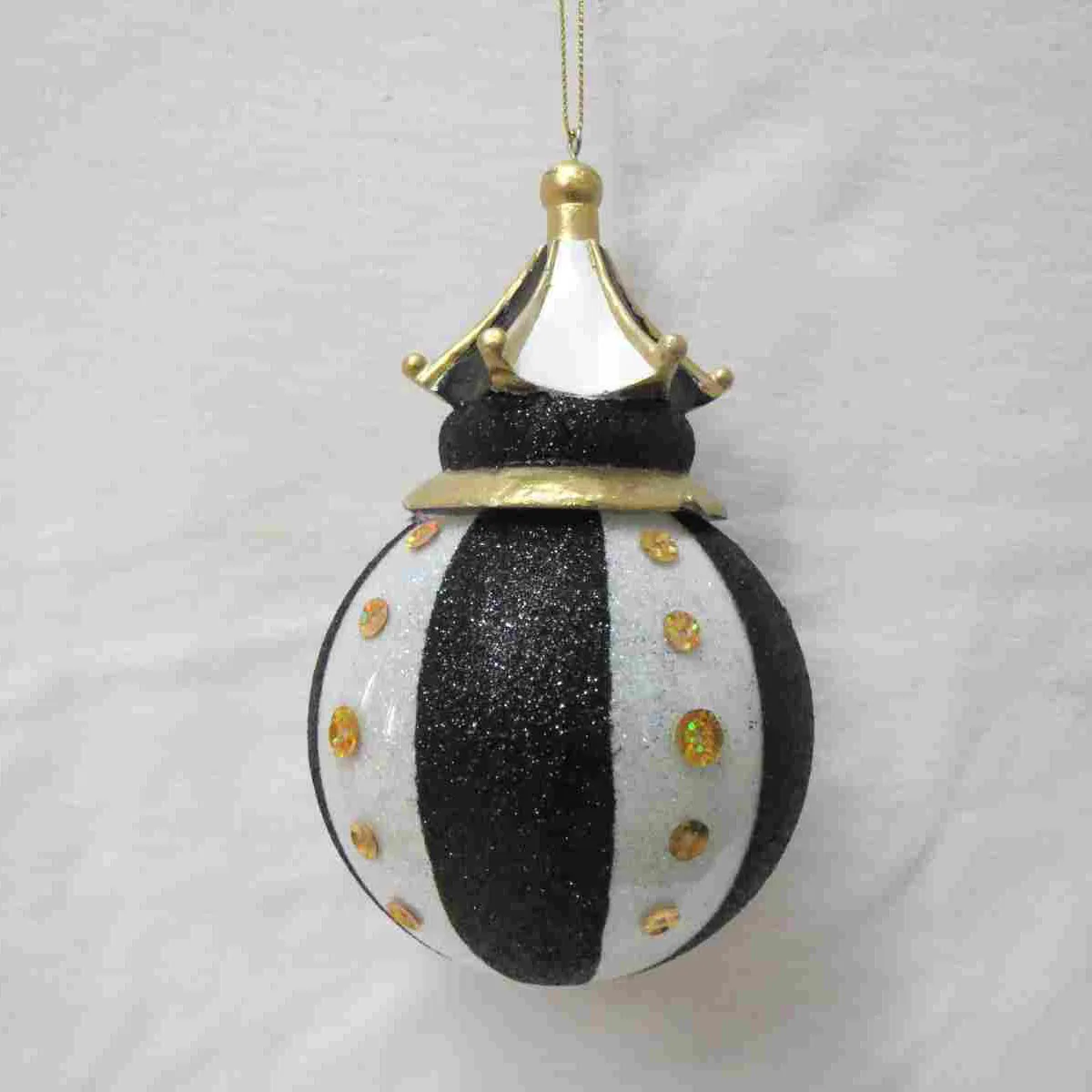 Hand Blown Black And White Round Glitters Glass Bauble Xmas Ball For Party Hanging Christmas Tree Glass Ball With Resin Cover