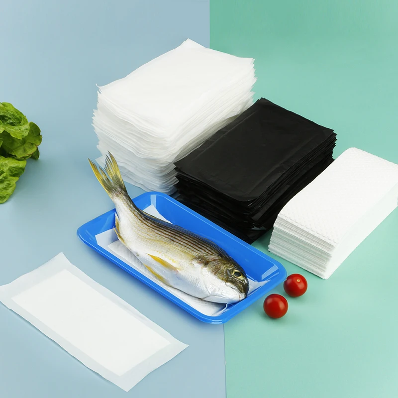 Meat Pad Food Grade Blood Liquid Absorbing Packing Fish Absorbent Tray Packaging Disposable 7 Days White, Black 40ml 160x80mm
